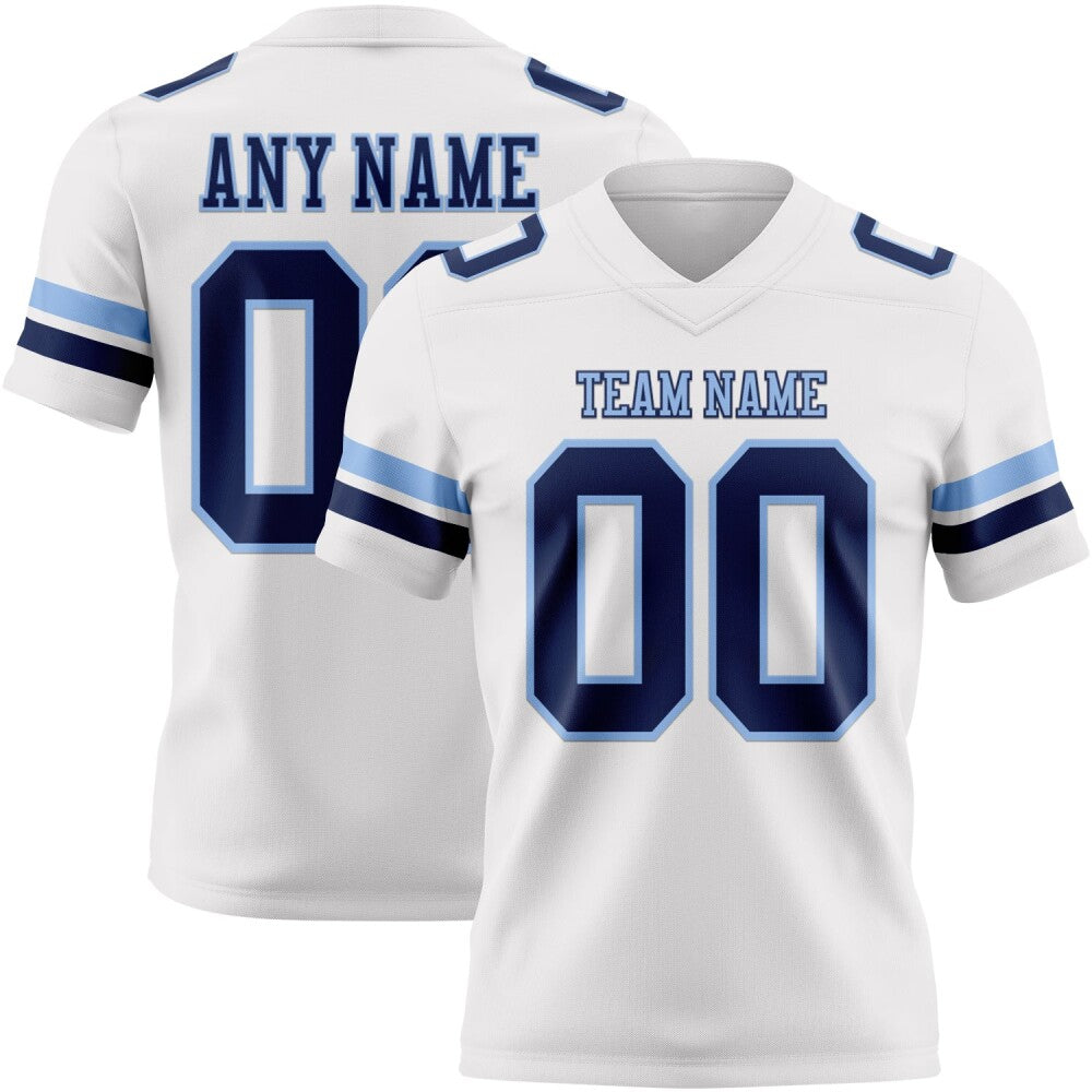 Custom White Navy-Light Blue High-quality Football Jersey