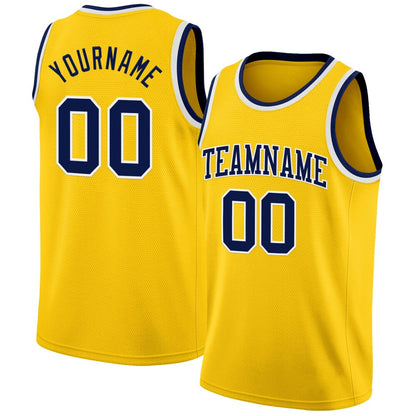 Custom Yellow Navy-White High-quality Basketball Jersey